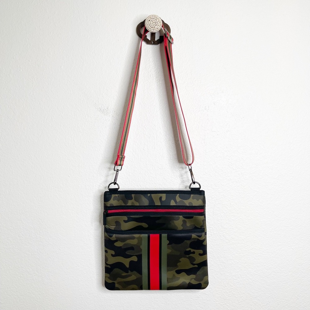 Haute Shore Camo Neoprene Crossbody Bag Red Stripe Camouflage‎ Messenger Bag